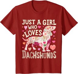 Dachshund Just A Girl Who Loves Dachshunds Dog Flower Floral T-Shirt