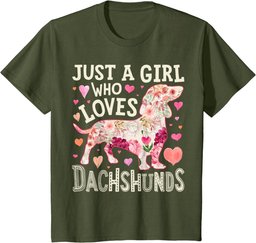 Dachshund Just A Girl Who Loves Dachshunds Dog Flower Floral T-Shirt