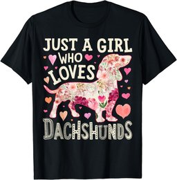 Dachshund Just A Girl Who Loves Dachshunds Dog Flower Floral T-Shirt