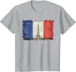 French Flag Vintage Postcard Style with Eiffel tower T-Shirt