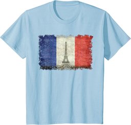 French Flag Vintage Postcard Style with Eiffel tower T-Shirt