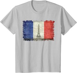 French Flag Vintage Postcard Style with Eiffel tower T-Shirt
