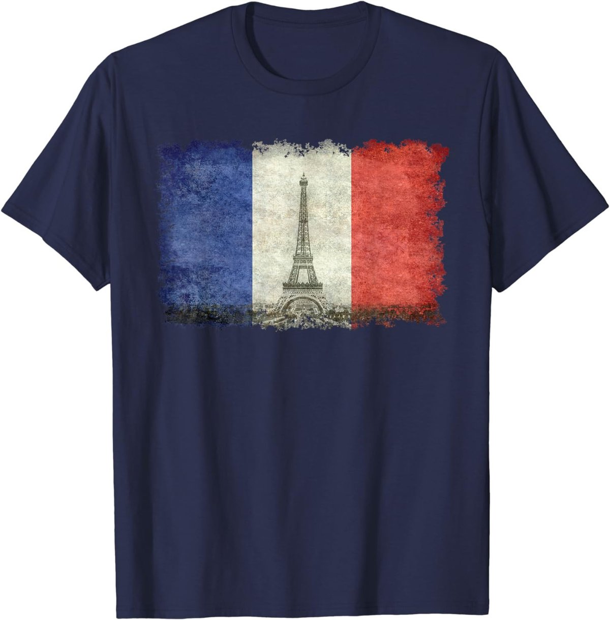 French Flag Vintage Postcard Style with Eiffel tower T-Shirt