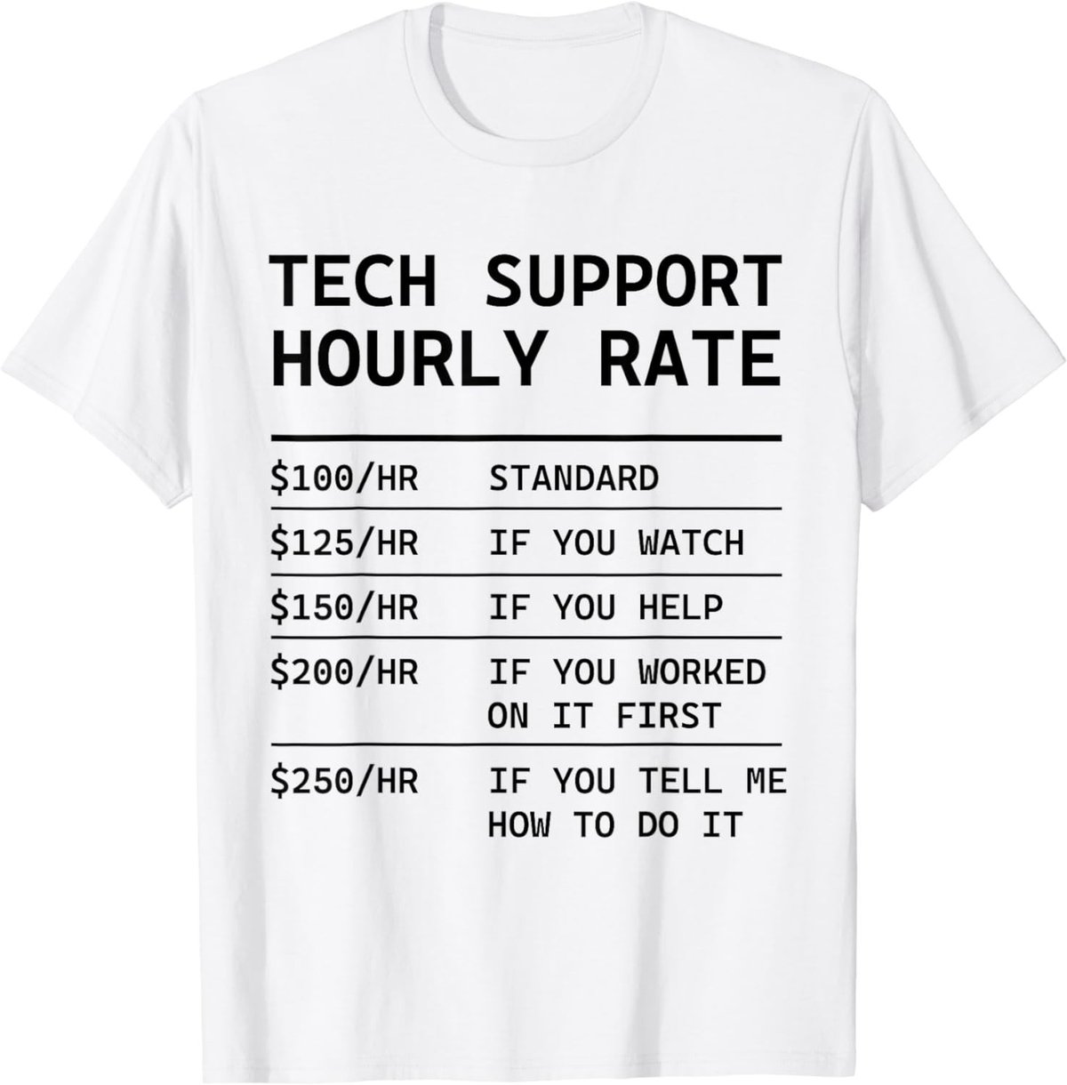 Tech Support Hourly Rate Sarcastic Funny Computer It Guy T-Shirt