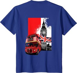 Souvenir London T-shirt City Bus Vintage UK Flag British Tee