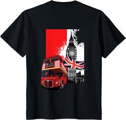 Souvenir London T-shirt City Bus Vintage UK Flag British Tee