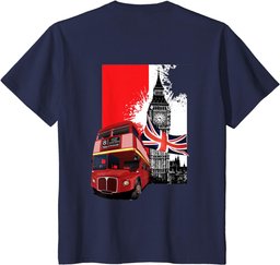Souvenir London T-shirt City Bus Vintage UK Flag British Tee