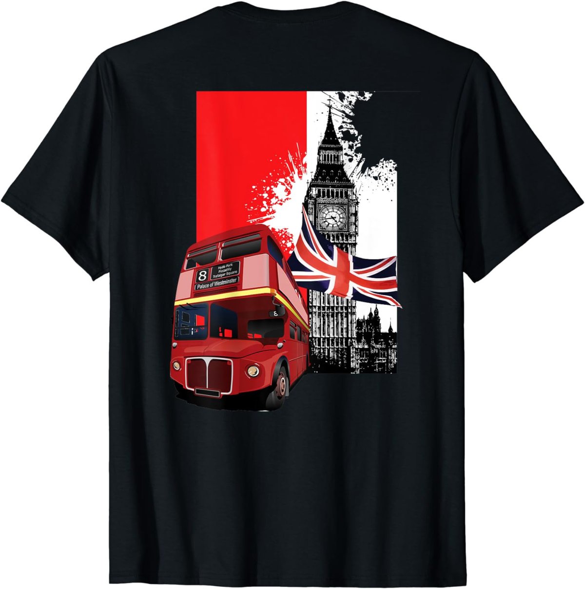 Souvenir London T-shirt City Bus Vintage UK Flag British Tee