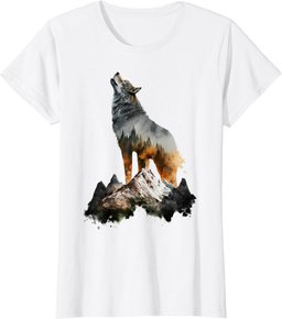 Wolf Howls Mountains Nature Animal Art Animal Lovers Wolf T-Shirt