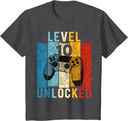Youth Level 10 Unlocked Video Gamer 10 Year Old 10th Birthday Gift T-Shirt