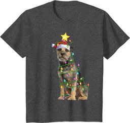 Xmas Lighting Tree Matching Santa Border Terrier Christmas T-Shirt