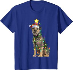 Xmas Lighting Tree Matching Santa Border Terrier Christmas T-Shirt