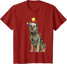 Xmas Lighting Tree Matching Santa Border Terrier Christmas T-Shirt