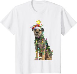 Xmas Lighting Tree Matching Santa Border Terrier Christmas T-Shirt
