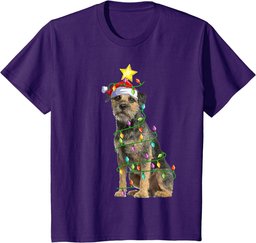 Xmas Lighting Tree Matching Santa Border Terrier Christmas T-Shirt