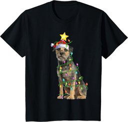 Xmas Lighting Tree Matching Santa Border Terrier Christmas T-Shirt