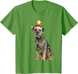 Xmas Lighting Tree Matching Santa Border Terrier Christmas T-Shirt