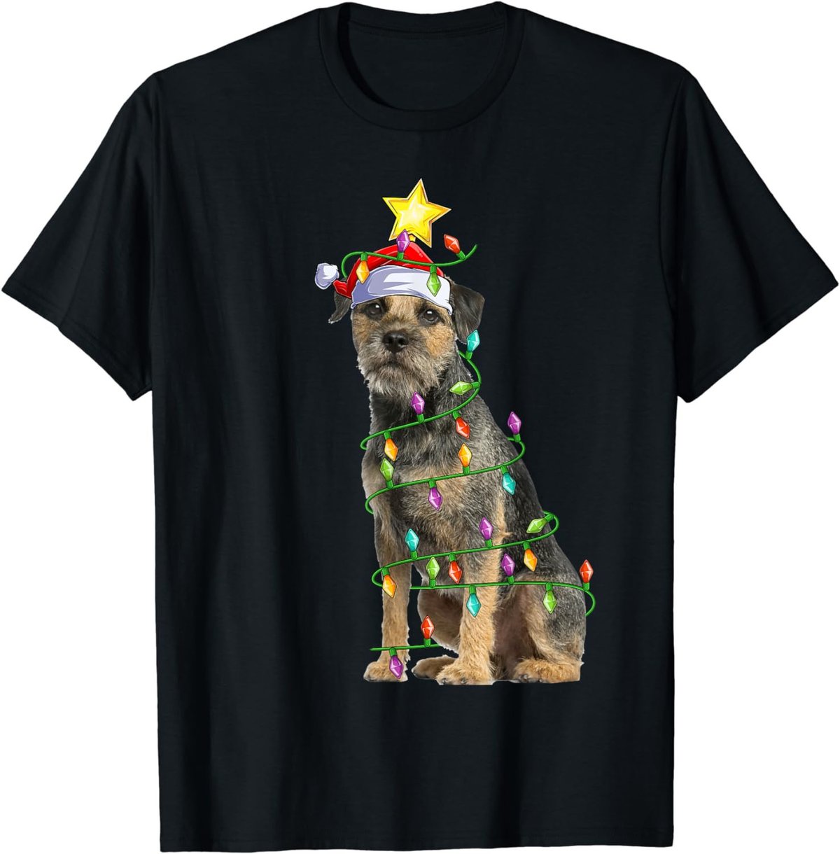 Xmas Lighting Tree Matching Santa Border Terrier Christmas T-Shirt