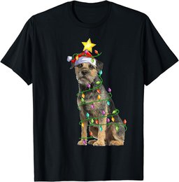 Xmas Lighting Tree Matching Santa Border Terrier Christmas T-Shirt