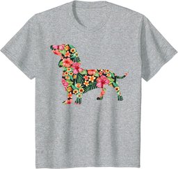 Dachshund Flower Funny Dog Silhouette Floral Gifts Women Men T-Shirt