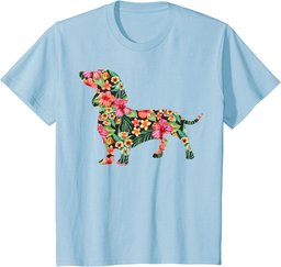Dachshund Flower Funny Dog Silhouette Floral Gifts Women Men T-Shirt