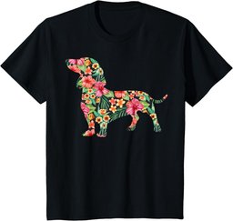 Dachshund Flower Funny Dog Silhouette Floral Gifts Women Men T-Shirt