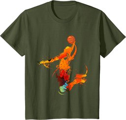 Dunking Basketballer Flames Jump Retro Basketball Player T-Shirt