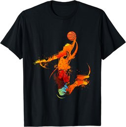 Dunking Basketballer Flames Jump Retro Basketball Player T-Shirt