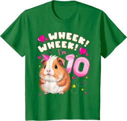 10th Birthday Girl 10 Years, Guinea Pig and Big Number 10 T-Shirt