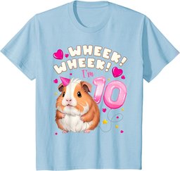 10th Birthday Girl 10 Years, Guinea Pig and Big Number 10 T-Shirt