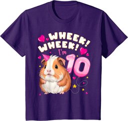 10th Birthday Girl 10 Years, Guinea Pig and Big Number 10 T-Shirt