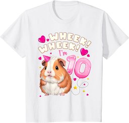 10th Birthday Girl 10 Years, Guinea Pig and Big Number 10 T-Shirt