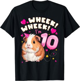 10th Birthday Girl 10 Years, Guinea Pig and Big Number 10 T-Shirt