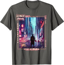 Man Walking in Japanese Cyberpunk Retro Vaporwave Aesthetic T-Shirt