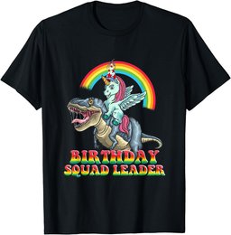 Unicorn Dinosaur Birthday Squad Leader Birthday Boy Girl T-Shirt