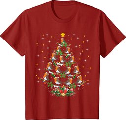 Robin Bird Lover Xmas Gift Robin Christmas Tree T-Shirt