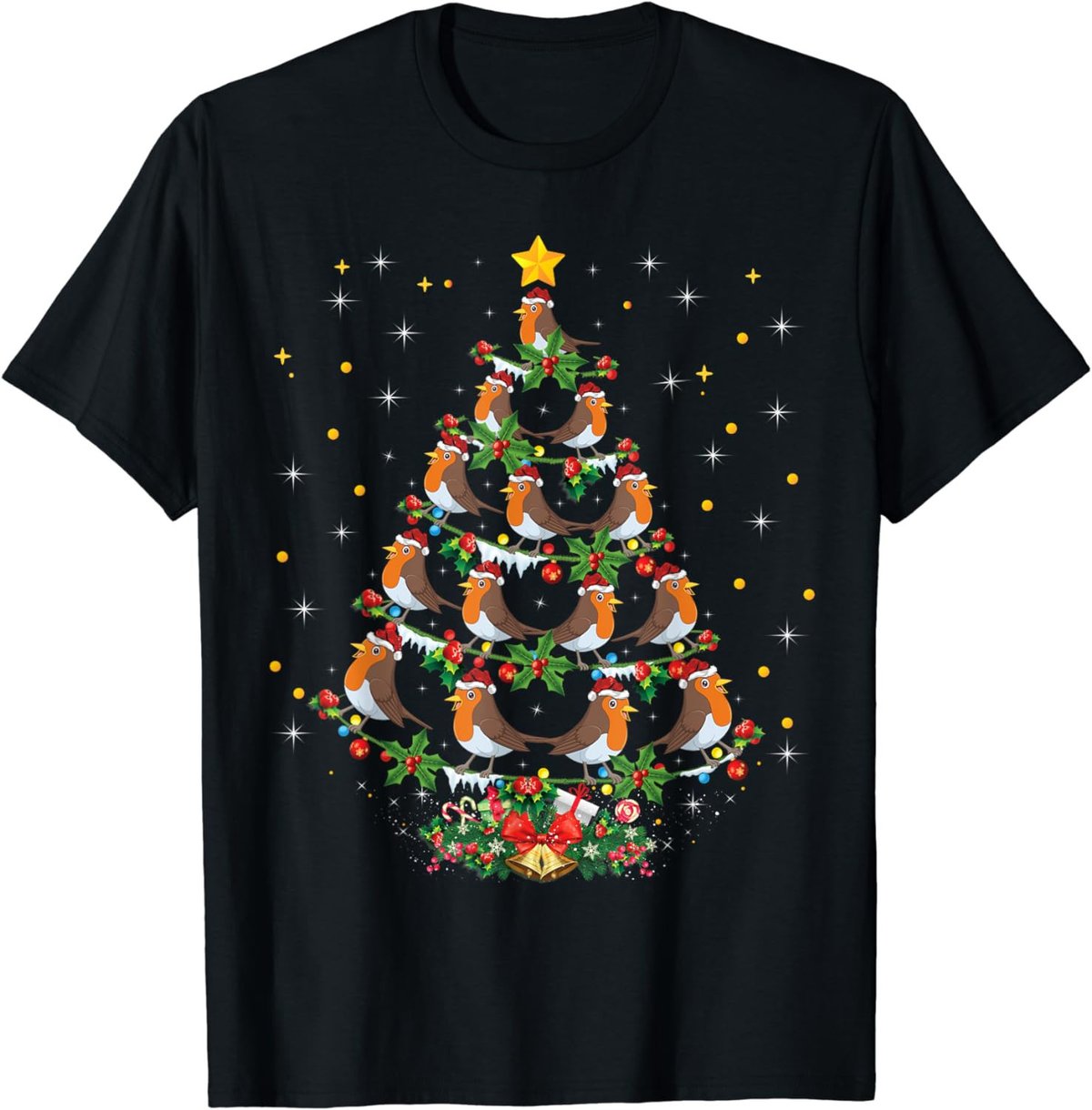 Robin Bird Lover Xmas Gift Robin Christmas Tree T-Shirt