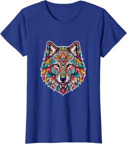 Mystical Mandala Wolf Head Vibrant Geometric and Floral T-Shirt