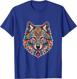 Mystical Mandala Wolf Head Vibrant Geometric and Floral T-Shirt