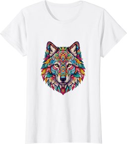 Mystical Mandala Wolf Head Vibrant Geometric and Floral T-Shirt