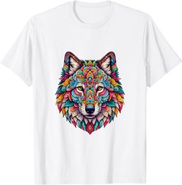 Mystical Mandala Wolf Head Vibrant Geometric and Floral T-Shirt