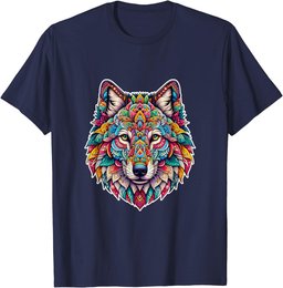 Mystical Mandala Wolf Head Vibrant Geometric and Floral T-Shirt