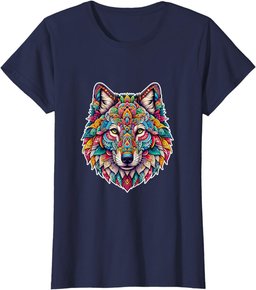 Mystical Mandala Wolf Head Vibrant Geometric and Floral T-Shirt