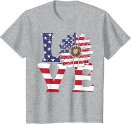 Love Sunflower American Flag Patriot 4th Of July Women Girls T-Shirt