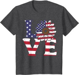 Love Sunflower American Flag Patriot 4th Of July Women Girls T-Shirt