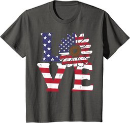 Love Sunflower American Flag Patriot 4th Of July Women Girls T-Shirt