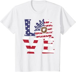 Love Sunflower American Flag Patriot 4th Of July Women Girls T-Shirt