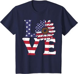 Love Sunflower American Flag Patriot 4th Of July Women Girls T-Shirt