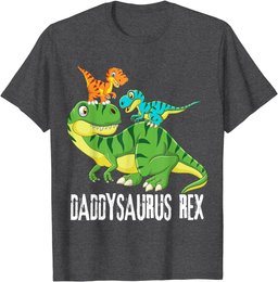 Mens Daddy Daddysaurus Rex (2 kids) dinosaur Father's Day Gift T-Shirt