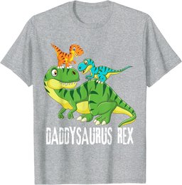 Mens Daddy Daddysaurus Rex (2 kids) dinosaur Father's Day Gift T-Shirt